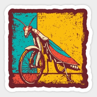 Retro Praying Mantis on Bicycle - Pop Art Cryptid Design Sticker